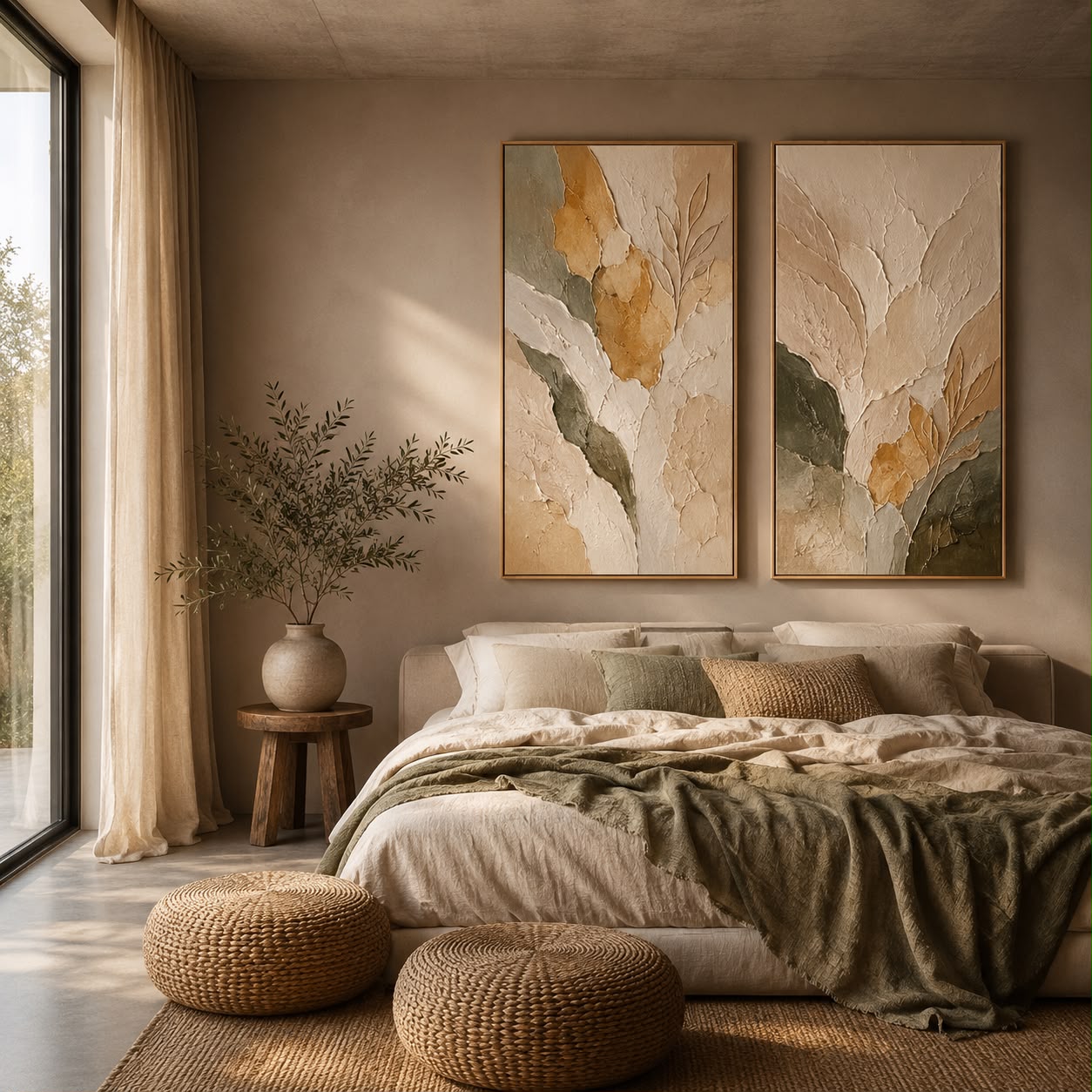 Textured petal relief in a warm neutral interior