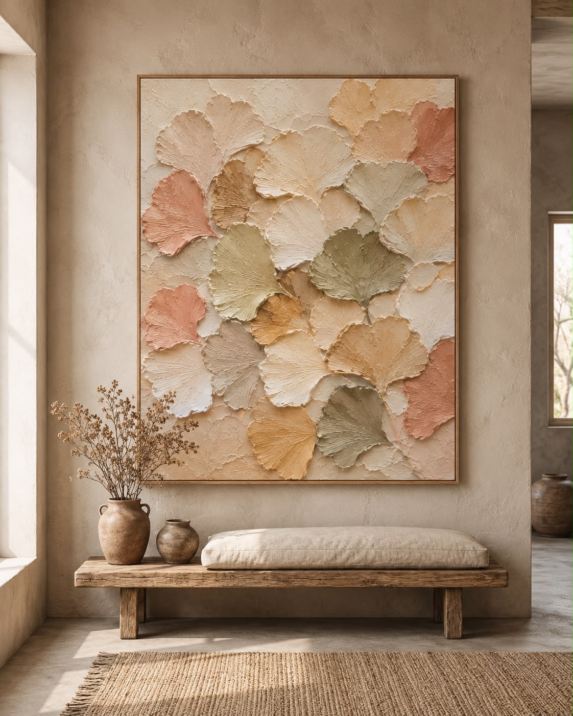 Sculptural abstract with gold accents in a modern living room